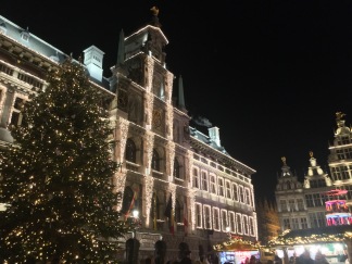 Antwerp City Hall bedecked with lights