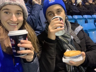 Killie Pie and Bovril in hand, bedecked with merch!